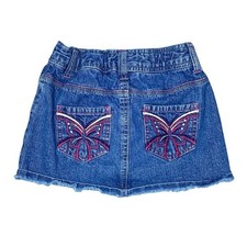 Vintage Y2K 00s Girls Denim Embroidery Butterfly Pocket Skirt Sz M 7/8