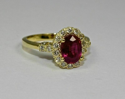 2.11 Ct Oval Cut Ruby &Diamond Wedding Engagement Ring 14K Solid Yellow Gold