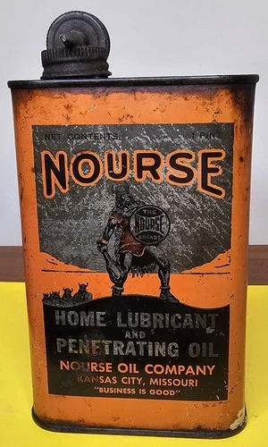 Vintage Nourse Oil Pint Metal Can Oiler Gas Station Advertising Motor USA Kansas