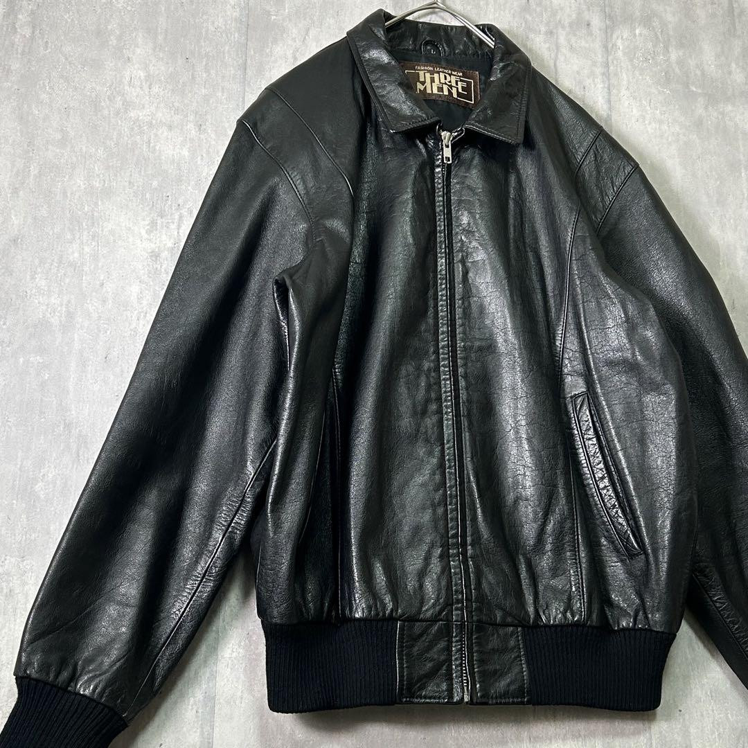 ジャケット・アウター vintage lether gimmick short blouson L ニットライダースブルゾン （レザーブルゾン・ジャケット