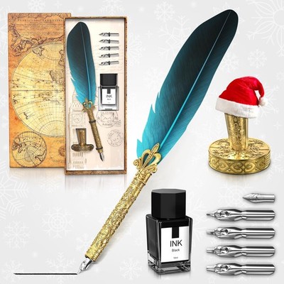 Vintage Feather Quill Pen and Ink Set - Elegant Feather Pen and Ink Set for S...