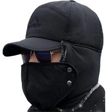 Winter 3 in 1 Thermal Fur Lined Trapper Hat with Ear Flap Full Face Warmer Cover