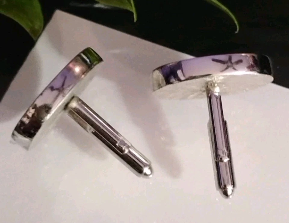 Cavalos de caminhada vintage MCM com abotoaduras pretas banhadas a prata 1"! - Imagem 3 de 4