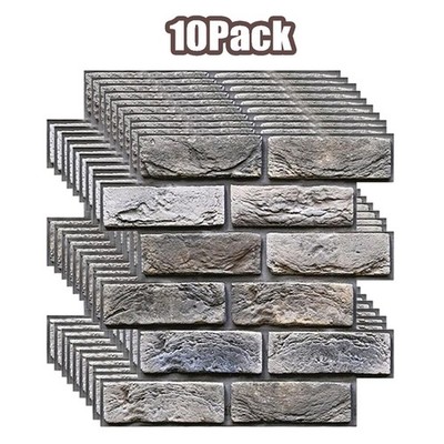 Grey 10Pack 3D Wall Panels 11.8'' Stick Brick PVC Wallpaper Peel Stick Faux Stone