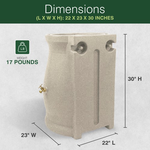 Good Ideas RWURN50-SAN 50 Gallon Rain Water Saver Wizard Barrel Urn, Sandstone - Picture 3 of 11