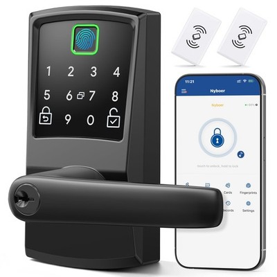 Keypad Smart Door Lock with Handle, Fingerprint Keyless Entry Digital Lock fo...