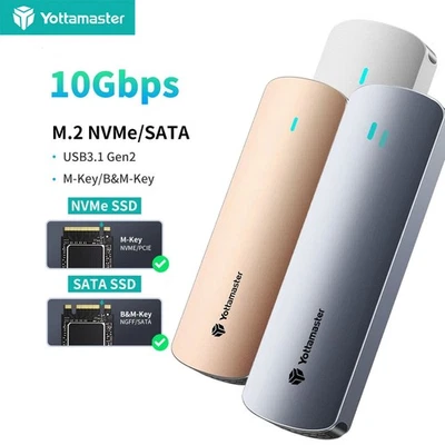 YOTTAMASTER M.2 NVMe SATA SSD Enclosure Case USB 3.2 10 Gbps Adapter M/B+M Key Aluminum