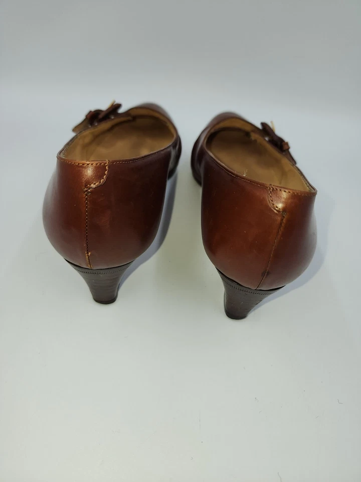 Bally SNAKE BROWN LEATHER Pump Heel Mary Jane Buckle Italy Reptile 4 M - Image 4 of 4