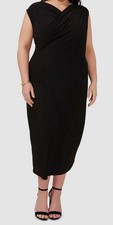 Vince Camuto Women's Black Draped Cross-Neck Sleeveless Midi Dress Plus Size 2X