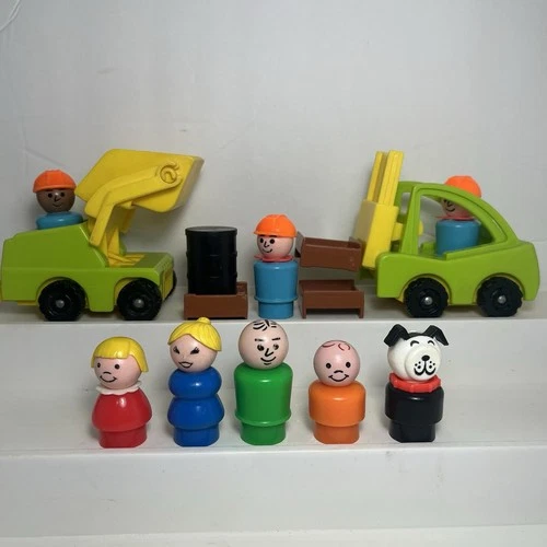 Vtg Fisher Price Little People Construction Worker Mixed Lot Figures & Vehicles