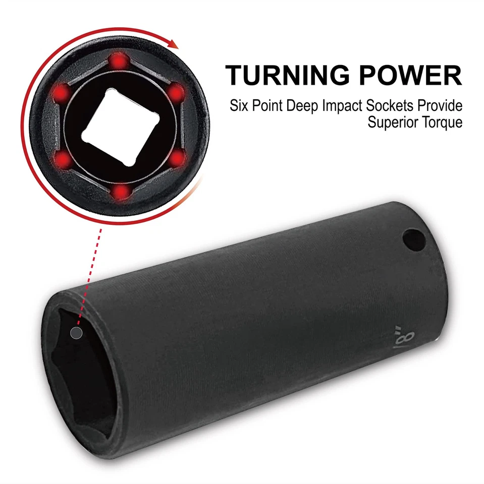 19 Piece 1/2-Inch Drive Impact Socket Set, Deep, SAE, 3/8" to 1-1/2", CR-V&Cr... - Image 4 of 4