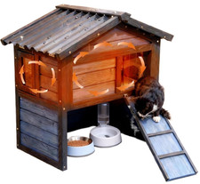 Two Story Cat House Outdoor Wooden Feral Cat Shelter with Roof  Escape Door