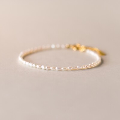 Women Genuine 925 Sterling Silver Slim Baroque Pearl Beads Charm Bracelet Bangle