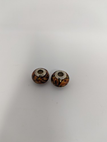 Set of 2 -Murano Glass Bead Sterling 925 silver charm red orange yellow MA Italy - 第 1/7 張圖片