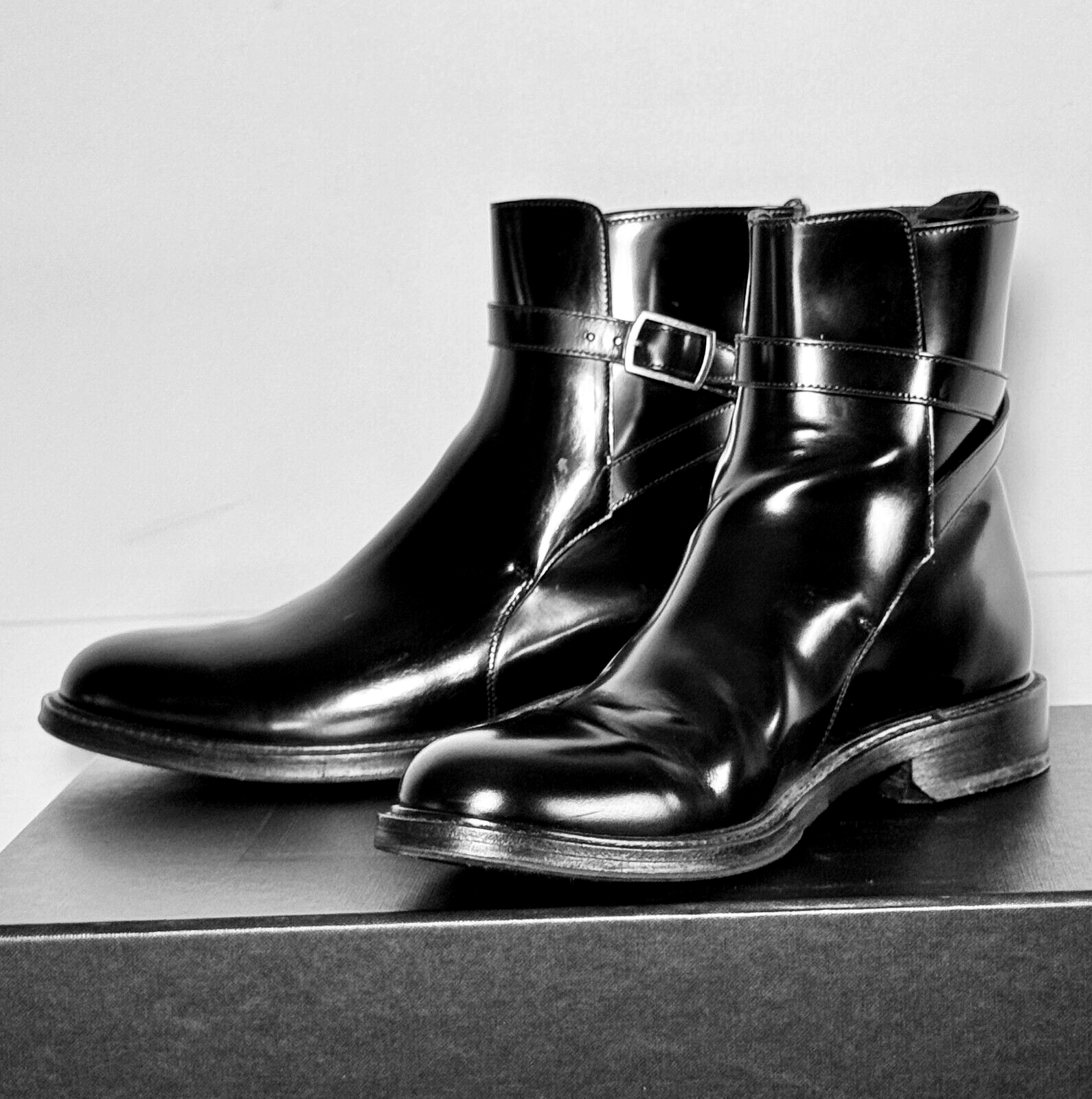 Stivaletti donna YSL SAINT LAURENT neri scatola pelle esercito 20 fibbia 40 US10