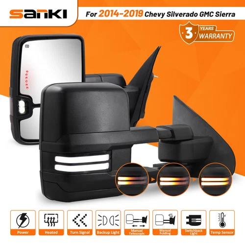 For 2014-2019 Chevy Silverado 1500 & GMC Sierra W/ Switchback Lights Tow Mirrors