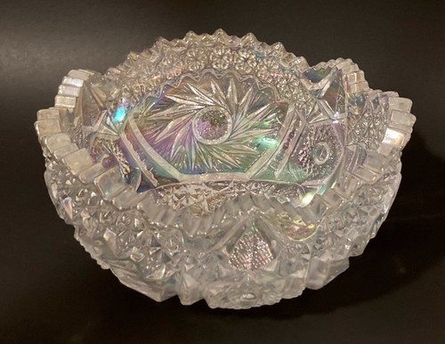 Vintage L E Smith Comet in the Stars Clear Iridescent Carnival Glass Bowl - MINT