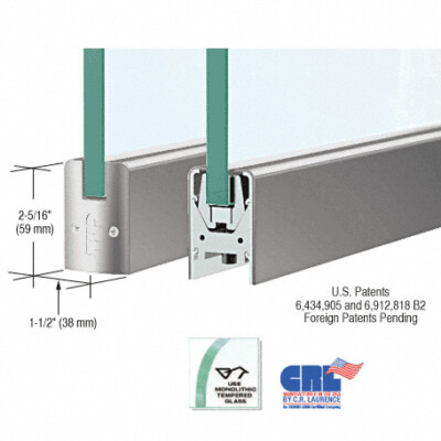 CRL DR2SBS12S Stainless 1/2 Glass Low Profile Square Door Rail without Lock