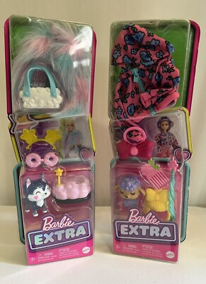 Set of 2 Barbie Extra Pet & Fashion Packs  & Accessories with Pet Fox  & Lamb