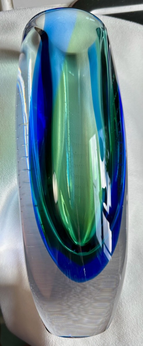 Kosta Boda Glass Vase Signed by Göran Wärff Cobalt Blue Green