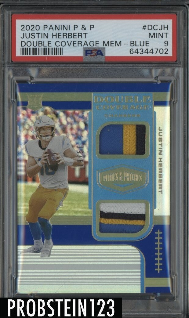 Justin Herbert Panini Plates & Patches Double Coverage Memorabilia #DCJH Blue