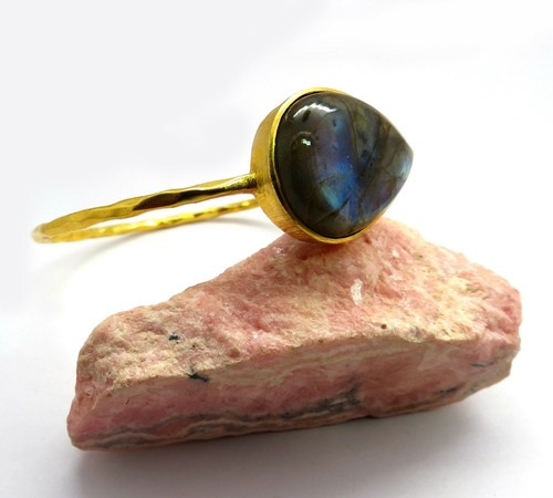 22K Gold Cuff Bangle Natural Gemstones Hammered  68mm Round Bangle Bracelet - Picture 37 of 37