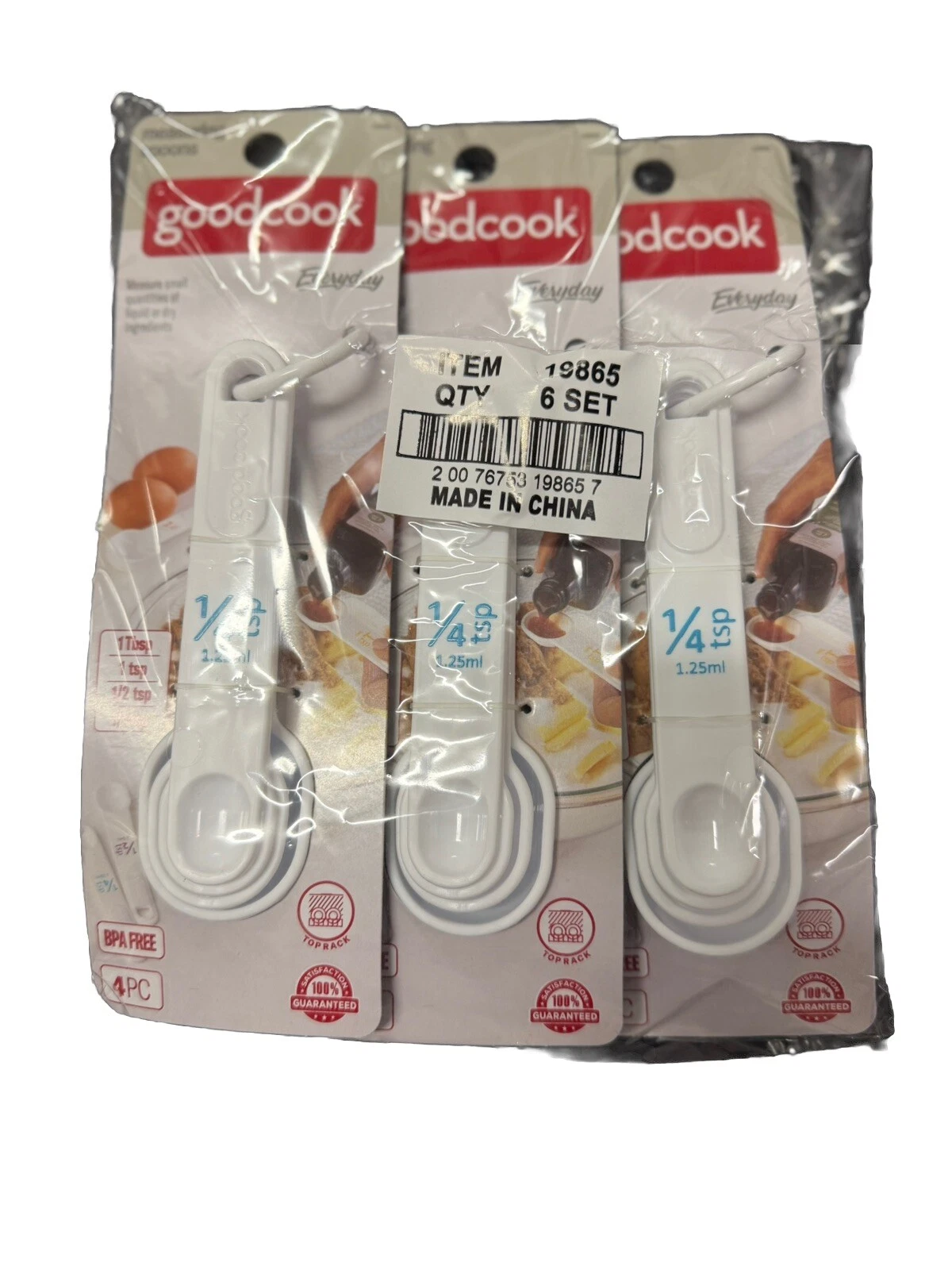 GOOD COOK 19865 WHITE PLASTIC MEASURING SPOONS 6 PAK SET 1/4 Tsp - 1 TBSP
