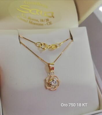 Venezianische Halskette 40 cm und Anhänger Rose Blume in 750 18 kt Gelbgold und Zirkonia 