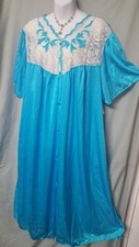 VENTURA Blue NIGHTGOWN Long Button Down SZ 3X 68" BUST IRREGULAR
