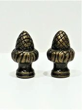Pair (2) “Acorn” Lamp Finials, Antique Brass-Plated Cast Metal-Dual Thread 