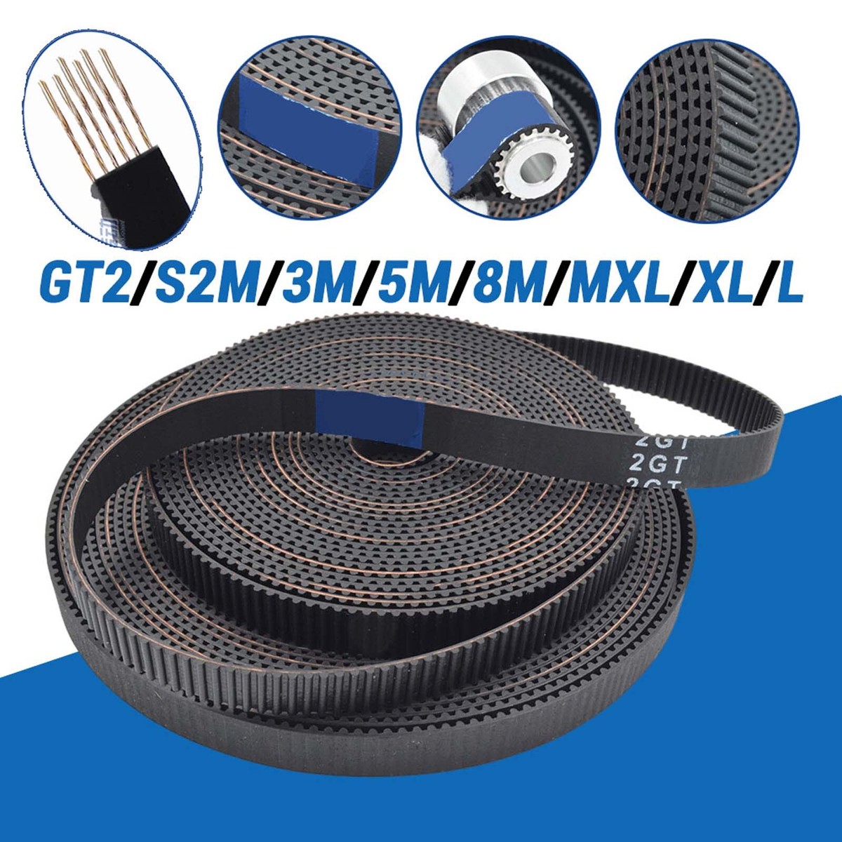 GT2/S2M/3M/5M/8M/MXL/XL/L Timing Belt 6-30mm Wide-Open length for