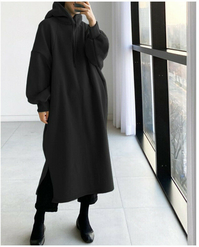 Felpa donna calda pile A-Line felpa con cappuccio abito pullover oversize top lungo - Foto 9 di 49