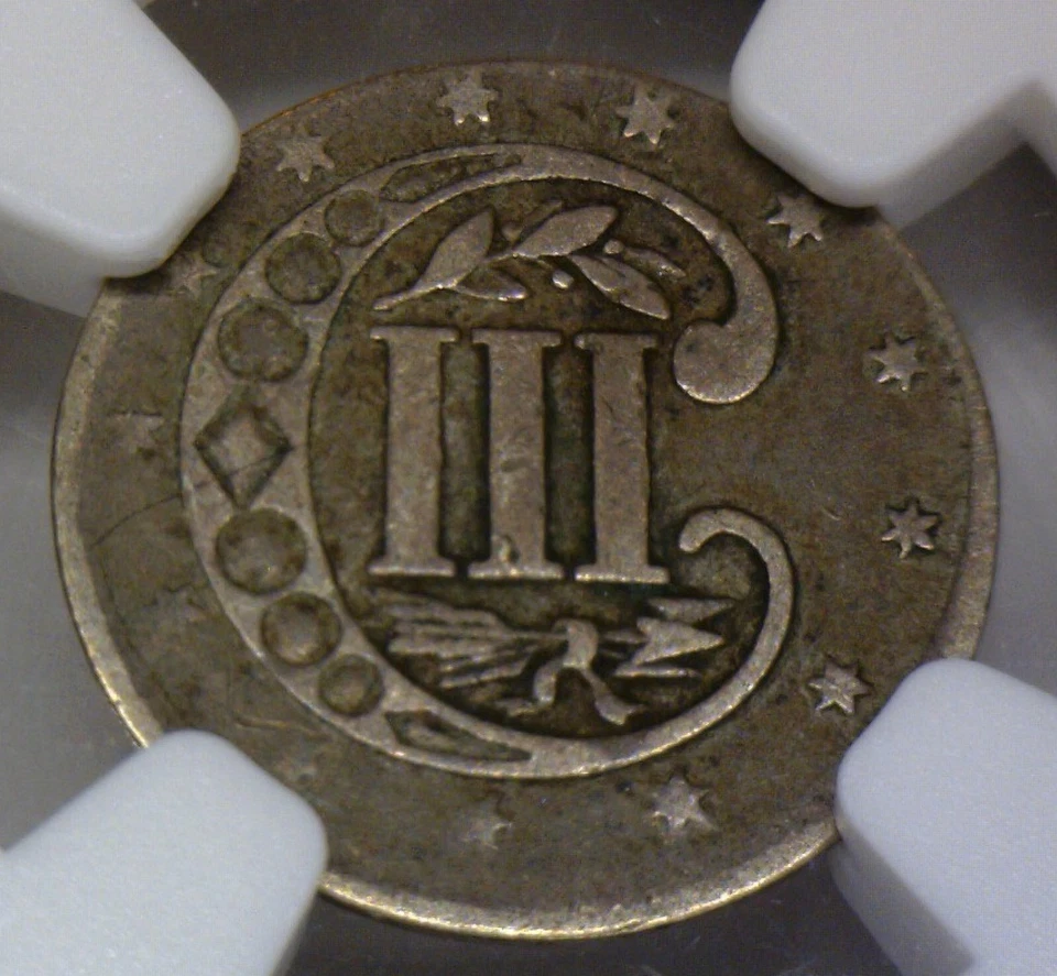 1858 ERROR OFF CENTER NGC VF25 Three Cent SILVER Coin NICE RARE 3c O/C FREE SHIP - Image 4 of 4