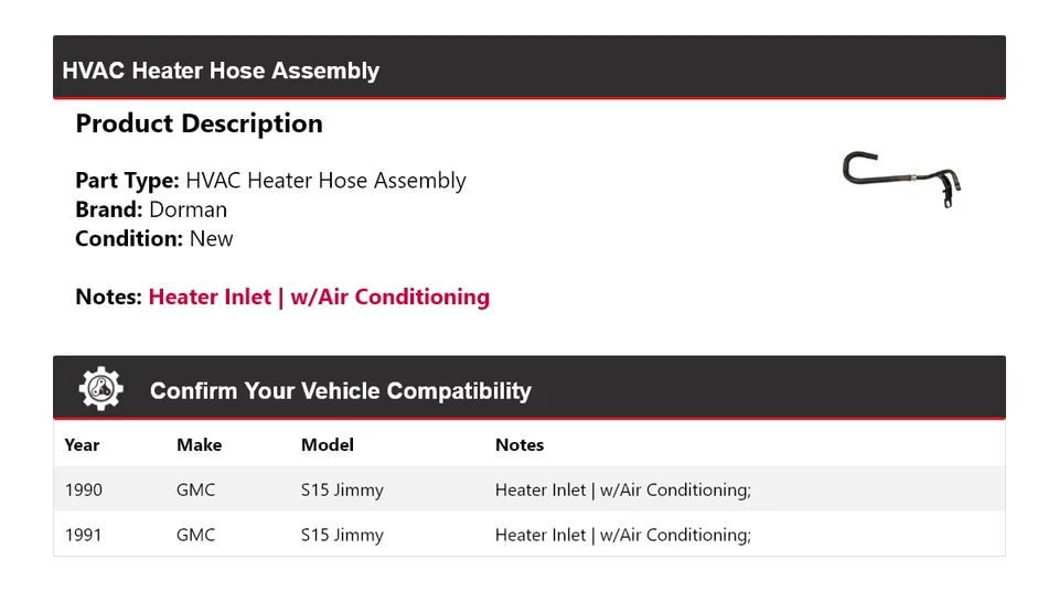 适用于 1990 - 1991 年 GMC S15 Jimmy Dorman HVAC 加热器软管组件 — 第 2/4 张图片