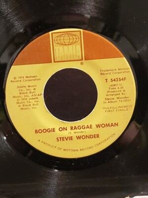 STEVIE WONDER 7'' 45 RPM ''Boogie on Reggae Woman'' & ''Seems So Long'' VG+ condition