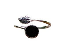 Recycled Antique Black Depression Glass Sterling Silver Botanical Leaf Ring