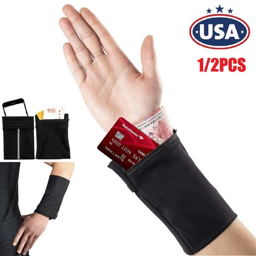 2× Cell Phone Holder Running Wrist Bag Sports Wallet Purses Armband 2 Pocket USA