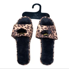 INC International Concepts Leopard Tassel Slippers Slides Women's Small 5-6 NWT