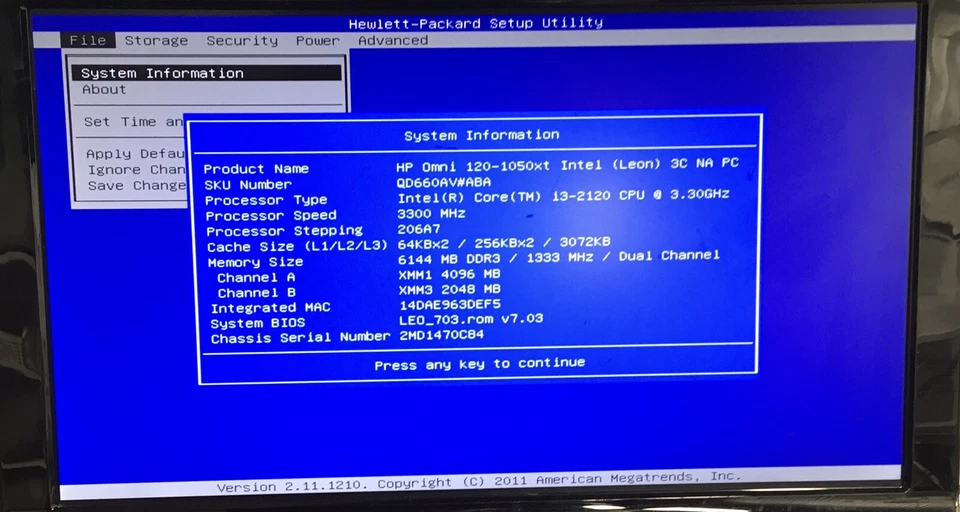 HP Omni 120-1050xt 20" All in One i3-2120 6GB 500GB HDD Boot/BIOS No OS H2851 - Image 2 of 4