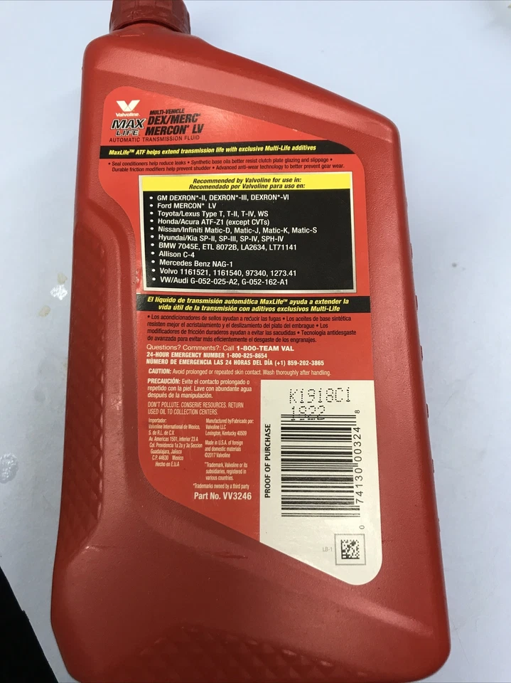 Fluido de transmisión automática Valvoline ATF de 1 cuarto de galón, totalmente sintético. Q29-10 Foto 3 de 4