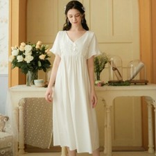 Women Flare Sleeve Ruffles Night Dress Lolita Sleepwear Loose Victorian