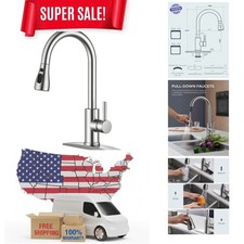 Brushed Nickel Kitchen Faucet with Pull Down Sprayer - Elegant High Arc Design