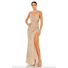 MAC DUGGAL Dress Size 20 Evening Gown Sequin Cream Beaded Cowl Back NEW 