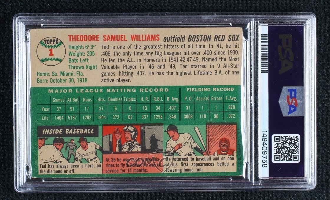 1954 Topps Ted Williams (White Back) #1 PSA 2 HOF 0d6c view 2