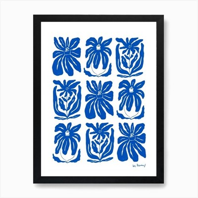 Blaues Blumenmuster Sammlung 10 A gerahmtes Wandbild Poster Leinwanddruck Bild
