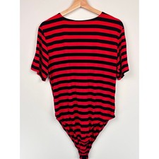 Resource Striped Bodysuit Women's Size 14/16 Red Black Short Sleeve Made in USA