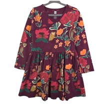 Tea Collection Long Sleeve Skater Dress Girls 5 Cotton Floral Animal Woodland