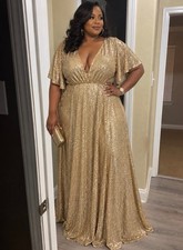 Gold Sequins Gown, Revelry, Size 32 Women, Fl...