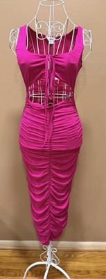 NEW Alana Eve Hot Pink Lexie Bodycon Midi Dress S
