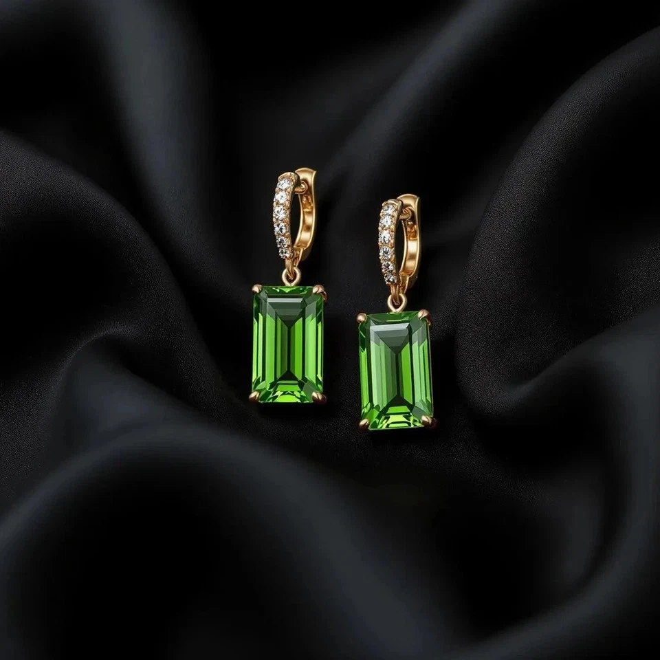 3 Ct Emerald Simulated Emerald Stunning Hoop Drop Earring 14k Yellow Gold Plated - Image 2 of 4